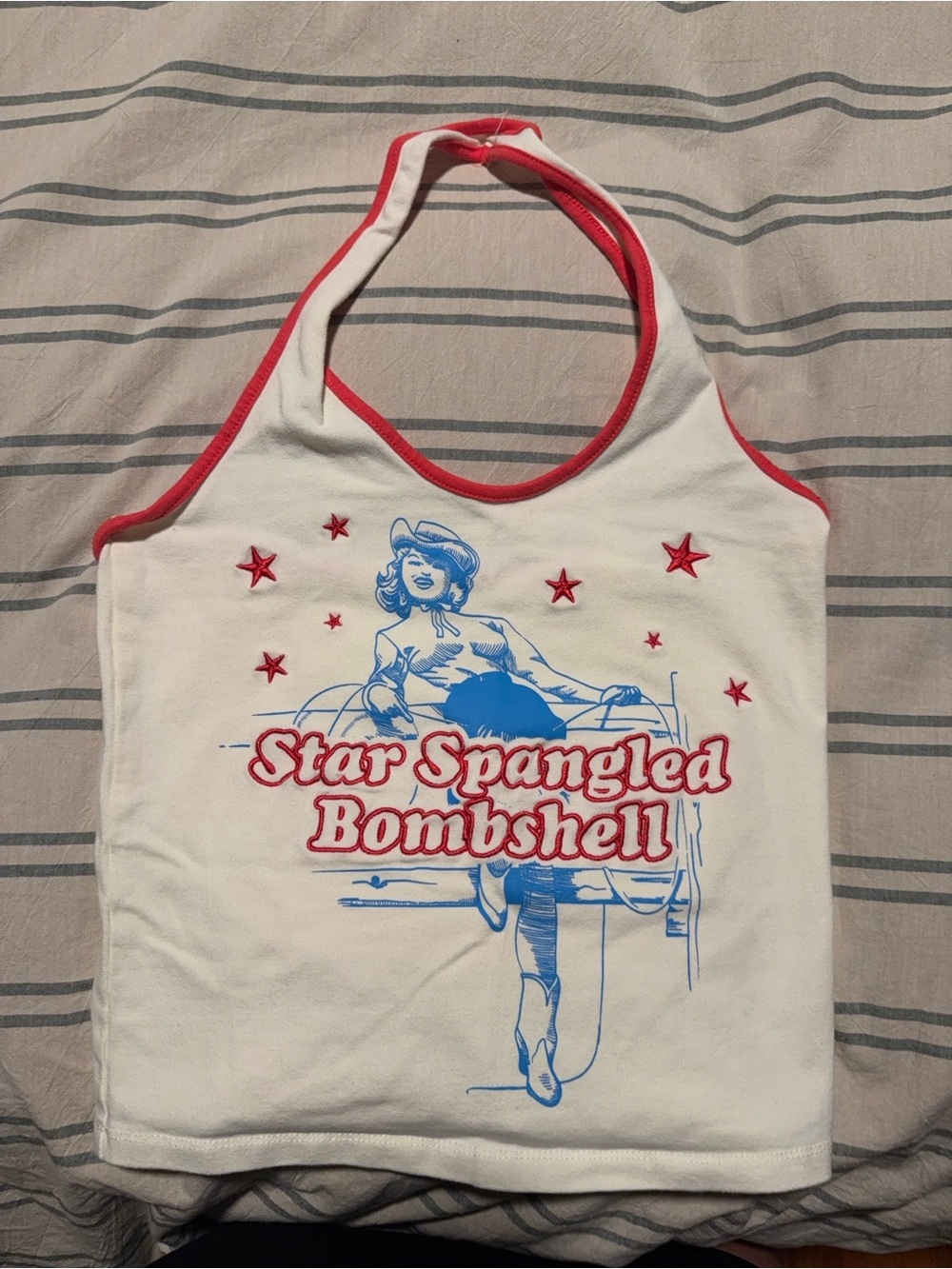 Star Spangled Bombshell Graphic Halter Tank - White & Red